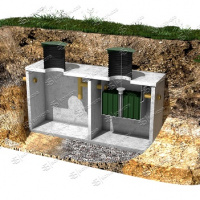 Септик Борисова монолитный бетонный аэрационный энергозависимый в разрезе в грунте