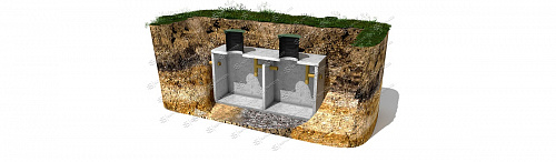 Септик Борисова монолитный бетонный в разрезе в грунте
