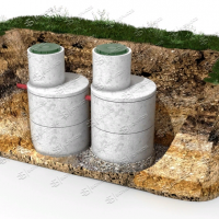 Септик из бетонных колец КС 15-9 две колонны вид в грунте