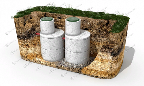 Септик из бетонных колец КС 15-9 две колонны вид в грунте